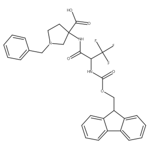 1-benzyl-3-[2-({[(9H-fluoren-9-yl)methoxy]carbonyl}amino)-3,3,3-trifluoropropanamido]pyrrolidine-3-carboxylic acid结构式