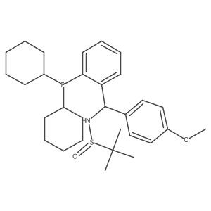 (R)-N-((S)-(2-(Dicyclohexylphosphanyl)phenyl)(4-methoxyphenyl)methyl)-2-methylpropane-2-sulfinamide Structure