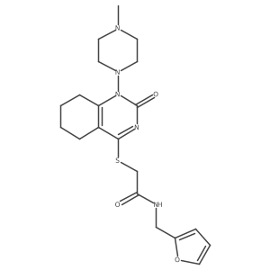 N-(furan-2-ylmethyl)-2-((1-(4-methylpiperazin-1-yl)-2-oxo-1,2,5,6,7,8-hexahydroquinazolin-4-yl)thio)acetamide结构式