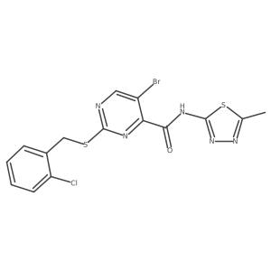 5-bromo-2-[(2-chlorobenzyl)sulfanyl]-N-[(2E)-5-methyl-1,3,4-thiadiazol-2(3H)-ylidene]pyrimidine-4-carboxamide结构式