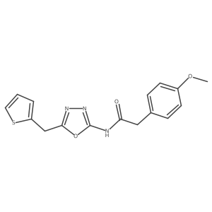 2-(4-methoxyphenyl)-N-(5-(thiophen-2-ylmethyl)-1,3,4-oxadiazol-2-yl)acetamide结构式