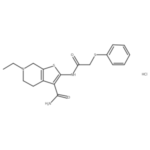 6-Ethyl-2-(2-(phenylthio)acetamido)-4,5,6,7-tetrahydrothieno[2,3-c]pyridine-3-carboxamide hydrochloride Structure
