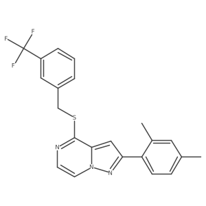 2-(2,4-Dimethylphenyl)-4-{[3-(trifluoromethyl)benzyl]thio}pyrazolo[1,5-a]pyrazine结构式