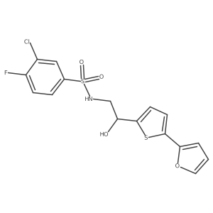3-chloro-4-fluoro-N-{2-[5-(furan-2-yl)thiophen-2-yl]-2-hydroxyethyl}benzene-1-sulfonamide结构式