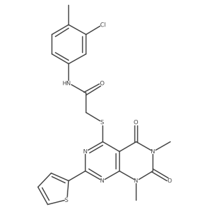N-(3-chloro-4-methylphenyl)-2-((6,8-dimethyl-5,7-dioxo-2-(thiophen-2-yl)-5,6,7,8-tetrahydropyrimido[4,5-d]pyrimidin-4-yl)thio)acetamide结构式