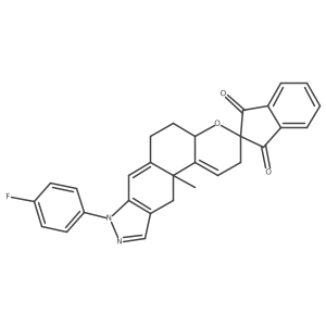(4aS,11aS)-8-(4-fluorophenyl)-11a-methylspiro[4a,5,6,11-tetrahydro-2H-chromeno[5,6-f]indazole-3,2'-indene]-1',3'-dione结构式