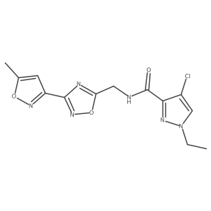 4-chloro-1-ethyl-N-((3-(5-methylisoxazol-3-yl)-1,2,4-oxadiazol-5-yl)methyl)-1H-pyrazole-3-carboxamide结构式