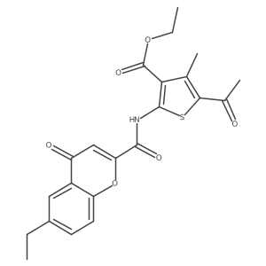 ethyl 5-acetyl-2-{[(6-ethyl-4-oxo-4H-chromen-2-yl)carbonyl]amino}-4-methylthiophene-3-carboxylate结构式
