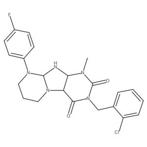 3-[(2-chlorophenyl)methyl]-9-(4-fluorophenyl)-1-methyl-6,7,8,9a,10,10a-hexahydro-4aH-purino[7,8-a]pyrimidine-2,4-dione结构式