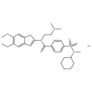 4-(N-cyclohexyl-N-methylsulfamoyl)-N-(5,6-dimethoxybenzo[d]thiazol-2-yl)-N-(2-(dimethylamino)ethyl)benzamide hydrochloride结构式