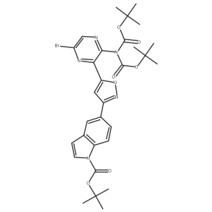 Tert-butyl 5-[5-[3-[bis(tert-butoxycarbonyl)amino]-6-bromopyrazin-2-yl]isoxazol-3-yl]indole-1-carboxylate结构式