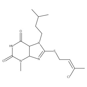 8-[(E)-3-chlorobut-2-enyl]sulfanyl-3-methyl-7-(3-methylbutyl)-4,5-dihydropurine-2,6-dione结构式
