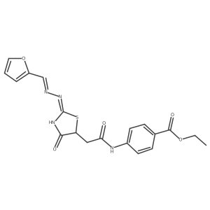 ethyl 4-(2-((E)-2-((E)-(furan-2-ylmethylene)hydrazono)-4-oxothiazolidin-5-yl)acetamido)benzoate Structure