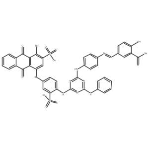 5-((4-((4-((4-((4-Amino-9,10-dihydro-9,10-dioxo-3-sulpho-1-anthryl)amino)-2-sulphophenyl)amino)-6-(phenylamino)-1,3,5-triazin-2-yl)amino)phenyl)azo)-2-hydroxybenzoic acid结构式
