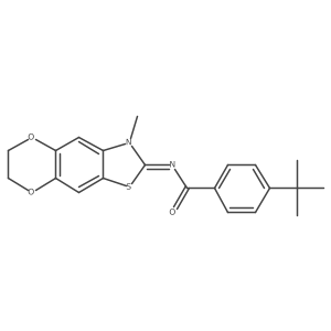 (E)-4-(tert-butyl)-N-(3-methyl-6,7-dihydro-[1,4]dioxino[2',3':4,5]benzo[1,2-d]thiazol-2(3H)-ylidene)benzamide结构式