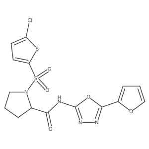 1-((5-chlorothiophen-2-yl)sulfonyl)-N-(5-(furan-2-yl)-1,3,4-oxadiazol-2-yl)pyrrolidine-2-carboxamide结构式