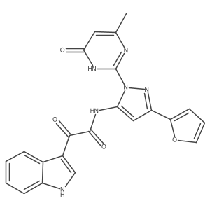 N-(3-(furan-2-yl)-1-(4-methyl-6-oxo-1,6-dihydropyrimidin-2-yl)-1H-pyrazol-5-yl)-2-(1H-indol-3-yl)-2-oxoacetamide Structure
