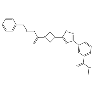 3-(5-(1-(2-(benzylthio)acetyl)azetidin-3-yl)-1,2,4-oxadiazol-3-yl)-N-methylbenzamide Structure