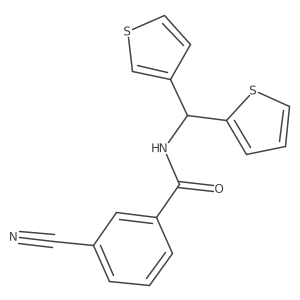 3-cyano-N-(thiophen-2-yl(thiophen-3-yl)methyl)benzamide结构式