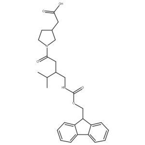 2-(1-{3-[({[(9H-fluoren-9-yl)methoxy]carbonyl}amino)methyl]-4-methylpentanoyl}pyrrolidin-3-yl)acetic acid结构式