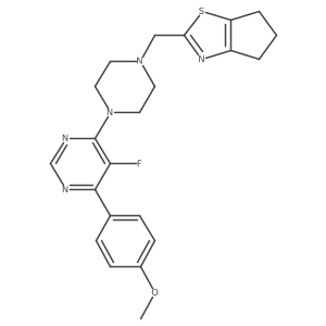 4-[4-({4H,5H,6H-cyclopenta[d][1,3]thiazol-2-yl}methyl)piperazin-1-yl]-5-fluoro-6-(4-methoxyphenyl)pyrimidine结构式