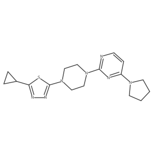 2-[4-(5-Cyclopropyl-1,3,4-thiadiazol-2-yl)piperazin-1-yl]-4-(pyrrolidin-1-yl)pyrimidine结构式