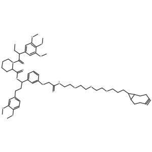 (1R)-1-(3-((15-((1R,8S)-Bicyclo[6.1.0]non-4-yn-9-yl)-2-oxo-6,9,12-trioxa-3-azapentadecyl)oxy)phenyl)-3-(3,4-dimethoxyphenyl)propyl (2S)-1-((S)-2-(3,4,5-trimethoxyphenyl)butanoyl)piperidine-2-carboxylate Structure