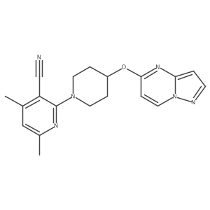 4,6-Dimethyl-2-(4-{pyrazolo[1,5-a]pyrimidin-5-yloxy}piperidin-1-yl)pyridine-3-carbonitrile结构式