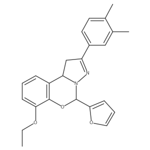 2-(3,4-dimethylphenyl)-7-ethoxy-5-(furan-2-yl)-5,10b-dihydro-1H-benzo[e]pyrazolo[1,5-c][1,3]oxazine结构式