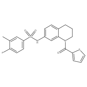 4-fluoro-3-methyl-N-[1-(thiophene-2-carbonyl)-1,2,3,4-tetrahydroquinolin-7-yl]benzene-1-sulfonamide结构式