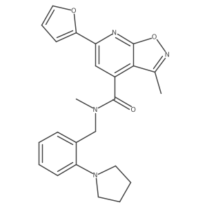 Cc1noc2nc(-c3ccco3)cc(C(=O)N(C)Cc3ccccc3N3CCCC3)c12结构式