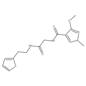 3-methoxy-1-methyl-N-(2-oxo-2-((2-(thiophen-2-yl)ethyl)amino)ethyl)-1H-pyrazole-4-carboxamide结构式