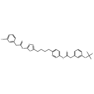2-(6-Aminopyridin-2-yl)-N-(5-(4-(6-(2-(3-(trifluoromethoxy)phenyl)acetamido)pyridazin-3-yl)butyl)-1,3,4-thiadiazol-2-yl)acetamide结构式