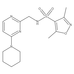 3,5-dimethyl-N-((4-(piperidin-1-yl)pyrimidin-2-yl)methyl)isoxazole-4-sulfonamide结构式