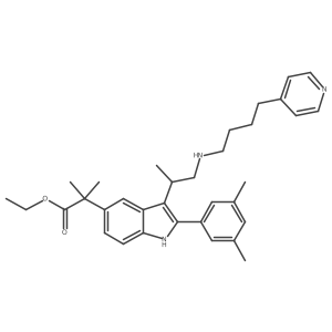 Ethyl 2-(2-(3,5-dimethylphenyl)-3-(1-((4-(pyridin-4-yl)butyl)amino)propan-2-yl)-1H-indol-5-yl)-2-methylpropanoate结构式