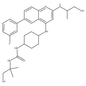 1-[4-[[6-(3-fluorophenyl)-2-[[(2R)-1-hydroxypropan-2-yl]amino]quinazolin-4-yl]amino]cyclohexyl]-3-(1-hydroxy-2-methylpropan-2-yl)urea结构式