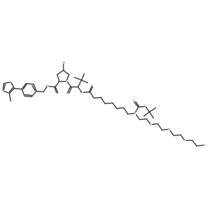 tert-butyl N-[2-[2-[2-(2-aminoethoxy)ethoxy]ethoxy]ethyl]-N-[8-[[(1S)-1-[(2S,4R)-4-hydroxy-2-[[4-(4-methylthiazol-5-yl)phenyl]methylcarbamoyl]pyrrolidine-1-carbonyl]-2,2-dimethyl-propyl]amino]-8-oxo-octyl]carbamate Structure