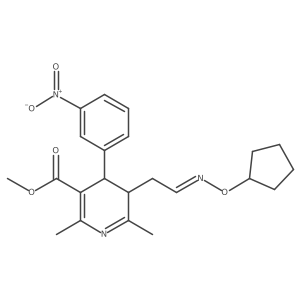 3-Pyridinecarboxylic acid, 1,4-dihydro-5-(1-((cyclopentyloxy)imino)ethyl)-2,6-dimethyl-4-(3-nitrophenyl)-, methyl ester结构式