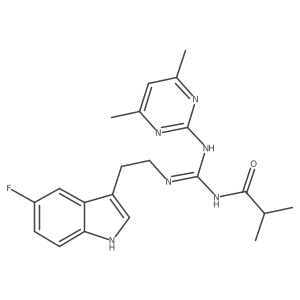 N-[(E)-[(4,6-dimethylpyrimidin-2-yl)amino]{[2-(5-fluoro-1H-indol-3-yl)ethyl]amino}methylidene]-2-methylpropanamide Structure