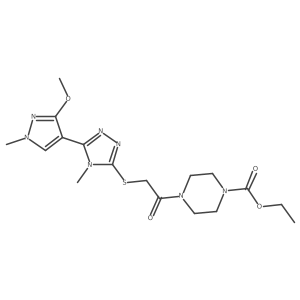 ethyl 4-(2-((5-(3-methoxy-1-methyl-1H-pyrazol-4-yl)-4-methyl-4H-1,2,4-triazol-3-yl)thio)acetyl)piperazine-1-carboxylate Structure