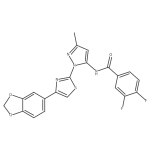 N-(1-(4-(benzo[d][1,3]dioxol-5-yl)thiazol-2-yl)-3-methyl-1H-pyrazol-5-yl)-3,4-difluorobenzamide结构式