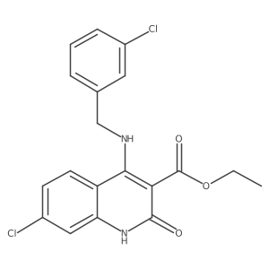 Ethyl 7-chloro-4-((3-chlorobenzyl)amino)-2-oxo-1,2-dihydroquinoline-3-carboxylate结构式