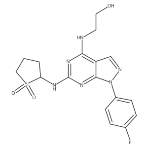 2-((1-(4-fluorophenyl)-4-((2-hydroxyethyl)amino)-1H-pyrazolo[3,4-d]pyrimidin-6-yl)amino)tetrahydrothiophene 1,1-dioxide结构式