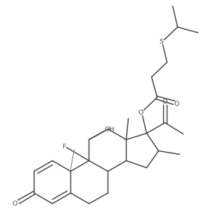 Pregna-1,4-diene-3,20-dione, 9-fluoro-11-hydroxy-16-methyl-17-[3-[(1-methylethyl)thio]-1-oxopropoxy]-, (11I(2),16I+/-)- Structure