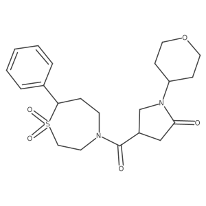4-(1,1-dioxido-7-phenyl-1,4-thiazepane-4-carbonyl)-1-(tetrahydro-2H-pyran-4-yl)pyrrolidin-2-one结构式
