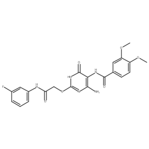 N-(4-amino-2-((2-((3-fluorophenyl)amino)-2-oxoethyl)thio)-6-oxo-1,6-dihydropyrimidin-5-yl)-3,4-dimethoxybenzamide结构式