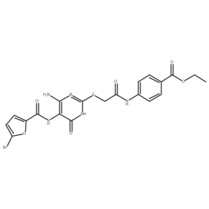 Ethyl 4-(2-((4-amino-5-(5-bromofuran-2-carboxamido)-6-oxo-1,6-dihydropyrimidin-2-yl)thio)acetamido)benzoate结构式