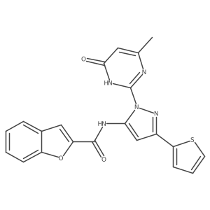 N-(1-(4-methyl-6-oxo-1,6-dihydropyrimidin-2-yl)-3-(thiophen-2-yl)-1H-pyrazol-5-yl)benzofuran-2-carboxamide Structure