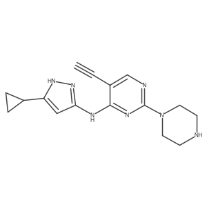 N-(5-cyclopropyl-2H-pyrazol-3-yl)-5-ethynyl-2-piperazin-1-yl-pyrimidin-4-amine结构式