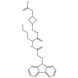 2-(3-{[2-({[(9H-fluoren-9-yl)methoxy]carbonyl}amino)hexanamido]methyl}cyclobutyl)acetic acid Structure